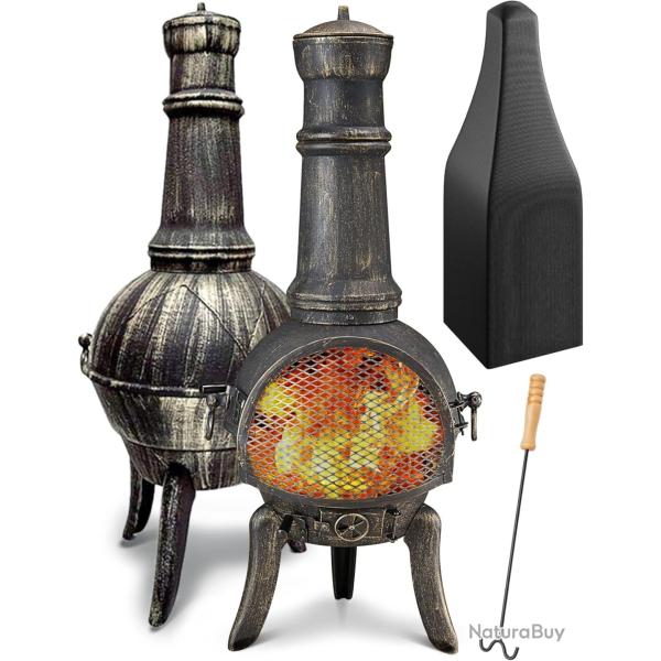 Po�le Mexicain Traditionnel en Fonte - Chemin�e d'Ext�rieur 112 cm avec Chapeau, LIVRAISON OFFERTE