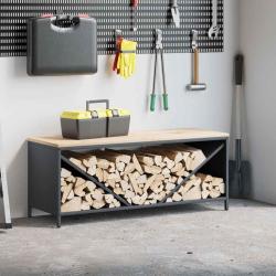 &Eacute;tag&egrave;re &agrave; bois de chauffage avec plateau en bois anthracite