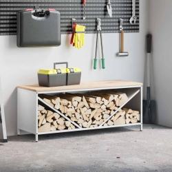 &Eacute;tag&egrave;re &agrave; bois de chauffage avec plateau en bois blanc