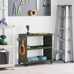 Chariot &agrave; outils avec &eacute;tag&egrave;re Vert olive 75 x 35 x 73 cm