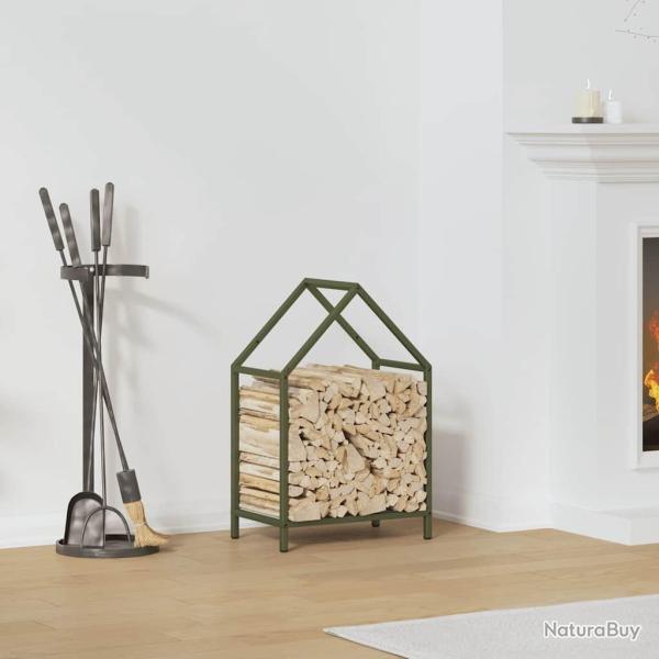 Portant de bois chauffage vert olive 40x25x60 cm