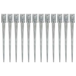 Piquets au sol 12 pcs Argent&eacute; 9x9x90 cm Acier galvanis&eacute;