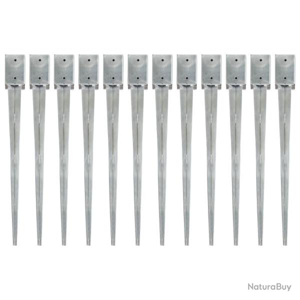 Piquets au sol 12 pcs Argent� 9x9x90 cm Acier galvanis�