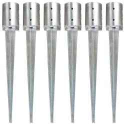 Piquets au sol 6 pcs Argent&eacute; 10x76 cm Acier galvanis&eacute;