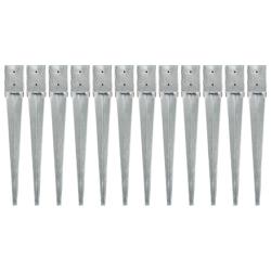 Piquets au sol 12 pcs Argent&eacute; 10x10x76 cm Acier galvanis&eacute;
