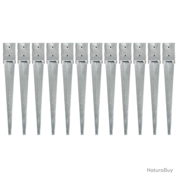 Piquets au sol 12 pcs Argent� 10x10x76 cm Acier galvanis�