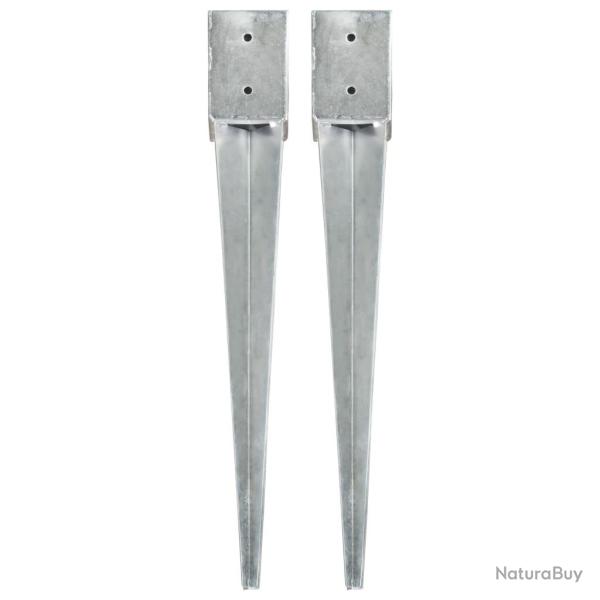 Piquets au sol 2 pcs Argent� 10x10x76 cm Acier galvanis�