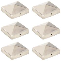 Bouchons de poteau de cl&ocirc;ture pyramidaux 6 pcs Inox 81x81 mm