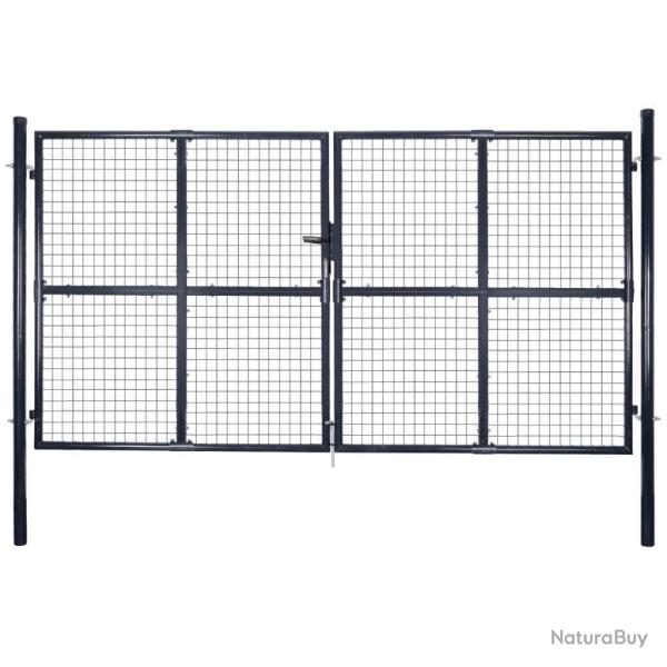 Portail de jardin grillag� en acier galvanis� gris 300 x 150 cm