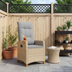 Chaise inclinable avec plateau &agrave; th&eacute; 62 x 64 x 112 cm polyrotin