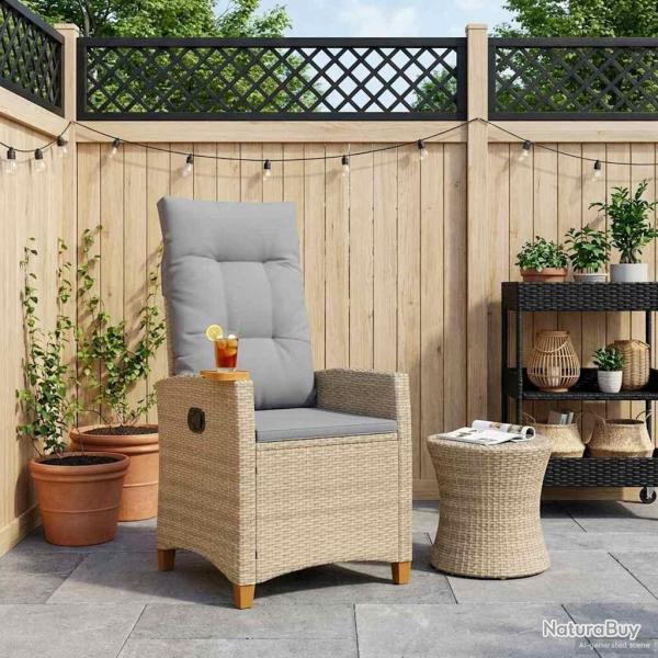 Chaise inclinable avec plateau � th� 62 x 64 x 112 cm polyrotin