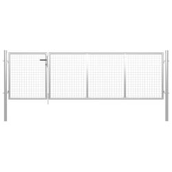 Portail de jardin en acier 350 x 75 cm argent&eacute;
