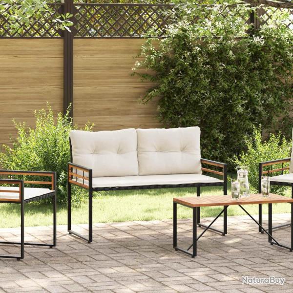Banc � couches en bois avec coussin Uni Cr�me 114 x 55 x 77 cm