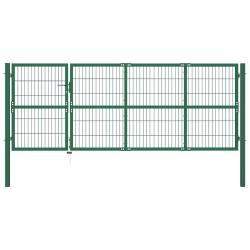 Portail de jardin avec poteaux 350 x 120 cm, acier vert