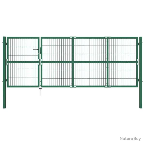 Portail de jardin avec poteaux 350 x 120 cm, acier vert