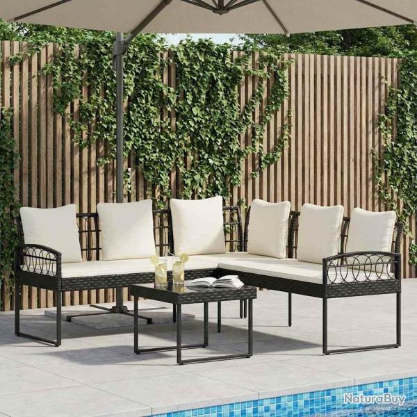 Ensemble de canap� de jardin avec coussin 2 pcs Noir et Cr�me