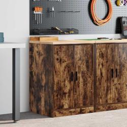 Armoire de rangement de garage ch&ecirc;ne fum&eacute; 60x51x85 cm bois pin