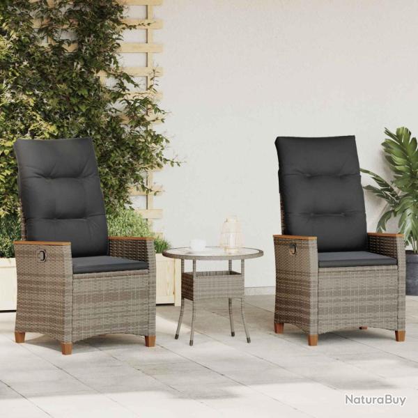 Chaise de jardin inclinable Gris et Gris fonc� polyrotin