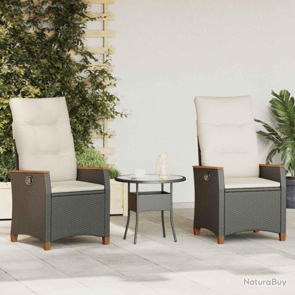 Chaise de jardin inclinable Noir et Cr�me 64 x 57,5 x 112 cm
