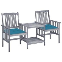 Chaises de jardin avec table &agrave; th&eacute; et coussins Acacia solide