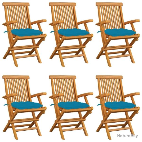 Chaises de jardin avec coussins bleu clair lot de 6 Teck massif