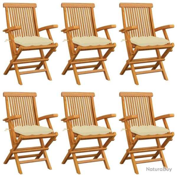 Chaises de jardin et coussins blanc cr�me lot de 6 Teck massif