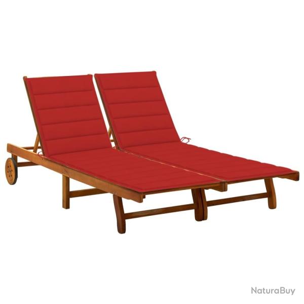 Chaise longue de jardin 2 places avec coussins Acacia solide