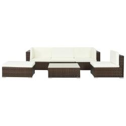 Salon de jardin 6 pcs avec coussins R&eacute;sine tress&eacute;e Marron
