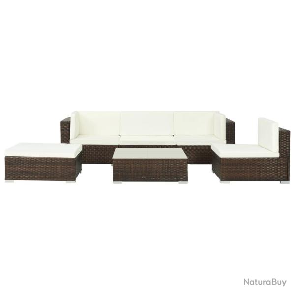 Salon de jardin 6 pcs avec coussins R�sine tress�e Marron
