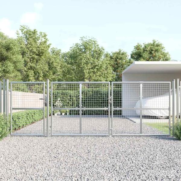 Portail de jardin grillag� argent� 400 x 125 cm en acier galvanis�