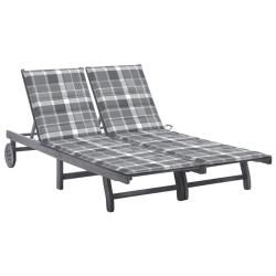 Chaise longue de jardin 2 places avec coussin Gris Acacia
