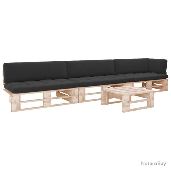 Salon de jardin palette 4pcs avec coussins Bois de pin impr�gn�