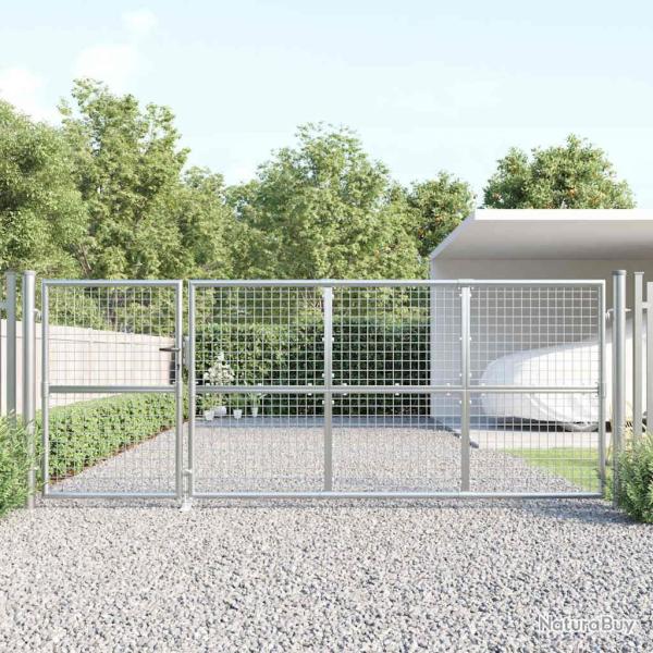 Portail de jardin grillag� argent� 350 x 125 cm en acier galvanis�