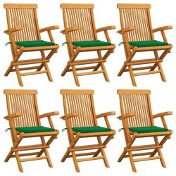 Chaises de jardin avec coussins vert lot de 6 Bois teck massif