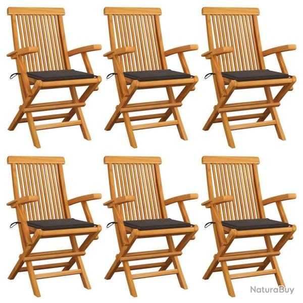 Chaises de jardin avec coussins taupe lot de 6 Bois teck massif