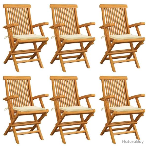 Chaises de jardin avec coussins cr�me lot de 6 Bois teck massif