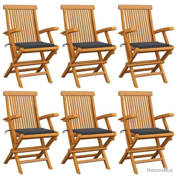 Chaises de jardin avec coussins anthracite lot de 6 Bois teck