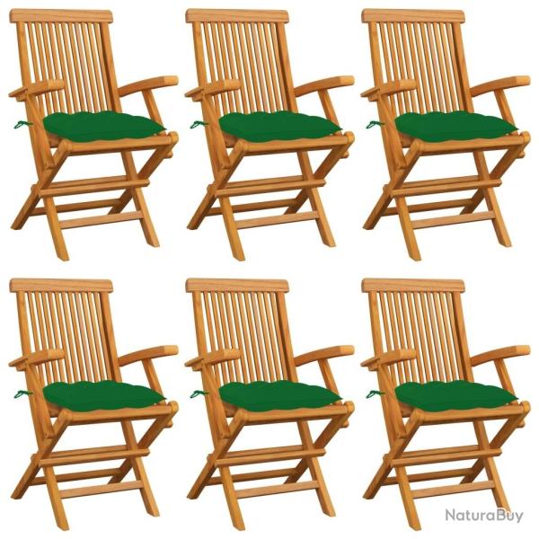 Chaises de jardin avec coussins vert lot de 6 Bois teck massif