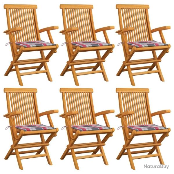 Chaises de jardin et coussins � carreaux rouge lot de 6 Teck