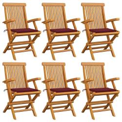 Chaises de jardin coussins rouge bordeaux lot de 6 Teck massif