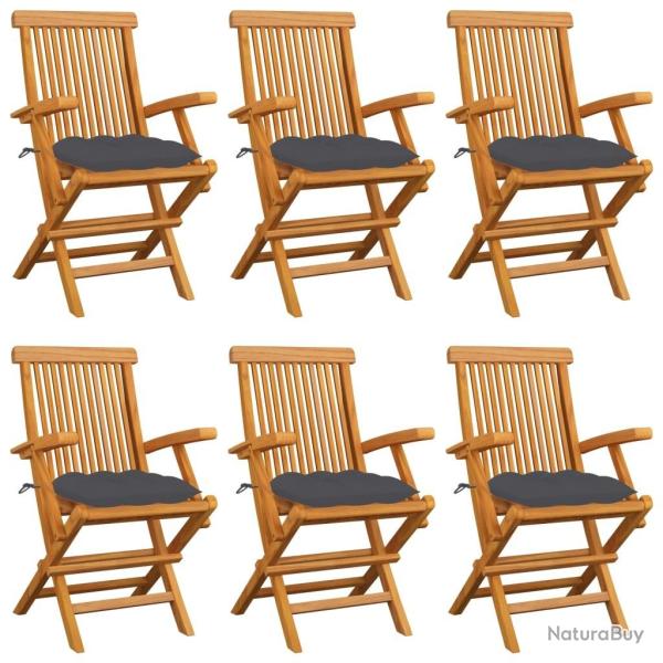 Chaises de jardin avec coussins anthracite lot de 6 Bois teck
