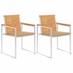 Chaises de jardin avec coussins lot de 2 Teck solide et acier