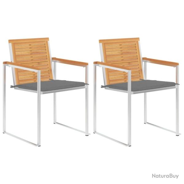 Chaises de jardin avec coussins lot de 2 Teck solide et acier