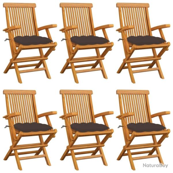 Chaises de jardin avec coussins taupe lot de 6 Bois teck massif