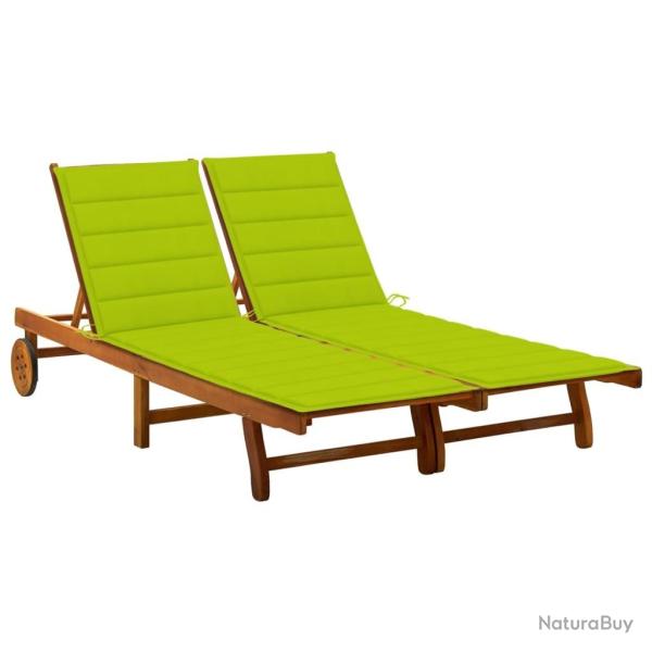 Chaise longue de jardin 2 places avec coussins Acacia solide