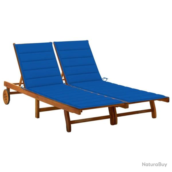 Chaise longue de jardin 2 places avec coussins Acacia solide