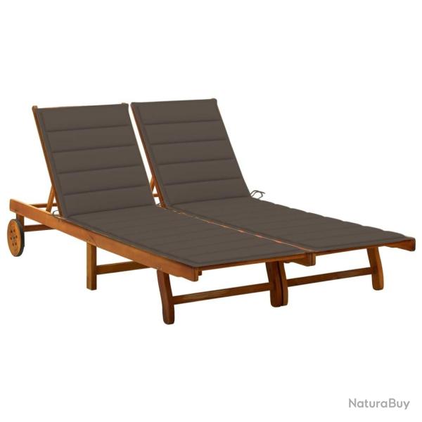 Chaise longue de jardin 2 places avec coussins Acacia solide
