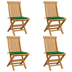 Chaises de jardin et coussins vert lot de 4 Bois de teck massif
