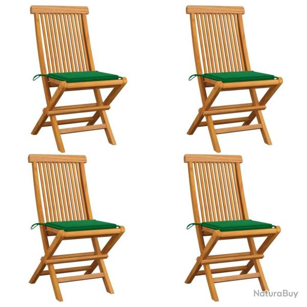 Chaises de jardin et coussins vert lot de 4 Bois de teck massif
