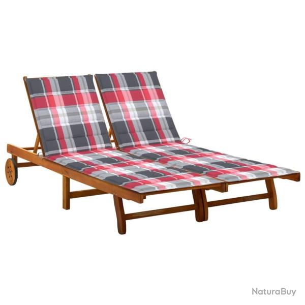 Chaise longue de jardin 2 places avec coussins Acacia solide